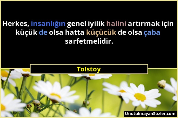 Tolstoy - Herkes, insanlığın genel iyilik halini artırmak için küçük de olsa hatta küçücük de olsa çaba sarfetmelidir....