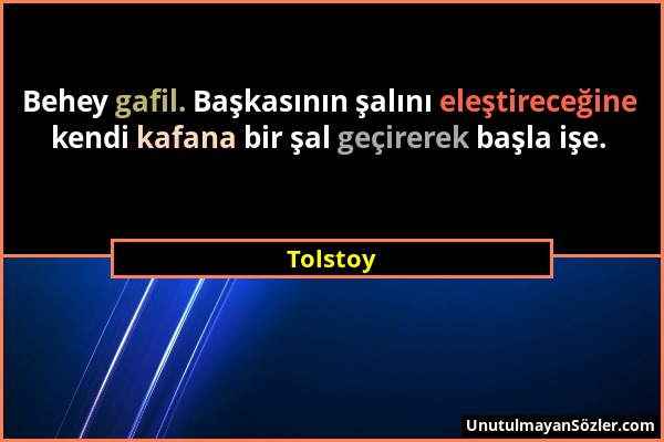 Tolstoy - Behey gafil. Başkasının şalını eleştireceğine kendi kafana bir şal geçirerek başla işe....