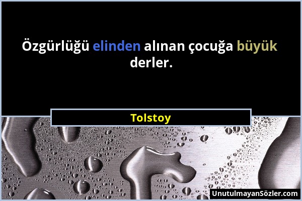 Tolstoy - Özgürlüğü elinden alınan çocuğa büyük derler....