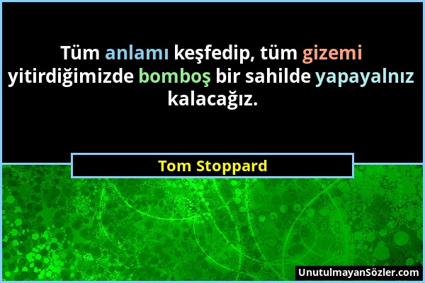 Tom Stoppard - Tüm anlamı keşfedip, tüm gizemi yitirdiğimizde bomboş bir sahilde yapayalnız kalacağız....