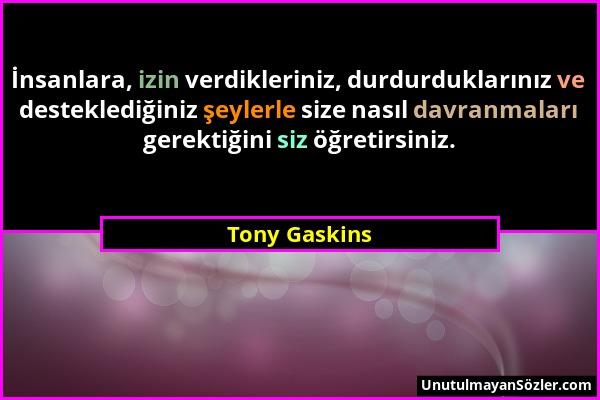 Tony Gaskins - İnsanlara, izin verdikleriniz, durdurduklarınız ve desteklediğiniz şeylerle size nasıl davranmaları gerektiğini siz öğretirsiniz....