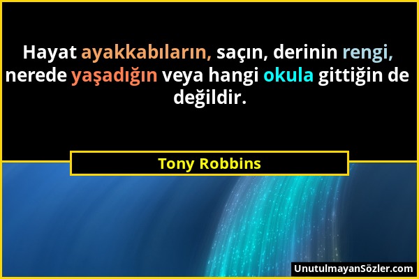 Tony Robbins - Hayat ayakkabıların, saçın, derinin rengi, nerede yaşadığın veya hangi okula gittiğin de değildir....