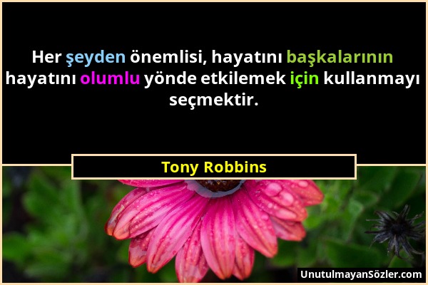Tony Robbins - Her şeyden önemlisi, hayatını başkalarının hayatını olumlu yönde etkilemek için kullanmayı seçmektir....