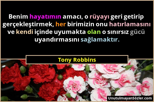 Tony Robbins - Benim hayatımın amacı, o rüyayı geri getirip gerçekleştirmek, her birimizin onu hatırlamasını ve kendi içinde uyumakta olan o sınırsız...