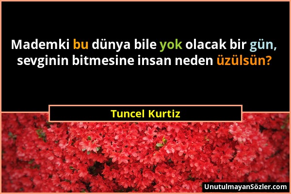 Tuncel Kurtiz - Mademki bu dünya bile yok olacak bir gün, sevginin bitmesine insan neden üzülsün?...