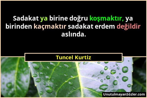 Tuncel Kurtiz - Sadakat ya birine doğru koşmaktır, ya birinden kaçmaktır sadakat erdem değildir aslında....