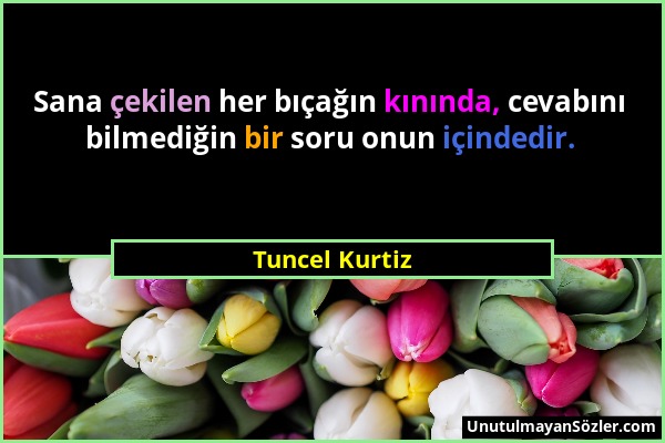 Tuncel Kurtiz - Sana çekilen her bıçağın kınında, cevabını bilmediğin bir soru onun içindedir....