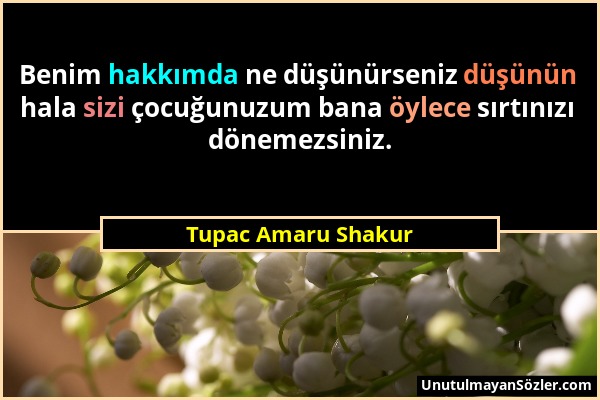 Tupac Amaru Shakur - Benim hakkımda ne düşünürseniz düşünün hala sizi çocuğunuzum bana öylece sırtınızı dönemezsiniz....