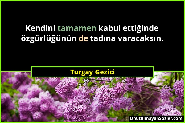 Turgay Gezici - Kendini tamamen kabul ettiğinde özgürlüğünün de tadına varacaksın....