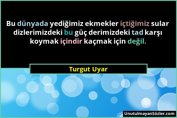 Turgut Uyar - Bu dünyada yediğimiz ekmekler içtiğimiz sular dizlerimizdeki bu güç derimizdeki tad karşı koymak içindir kaçmak için değil....