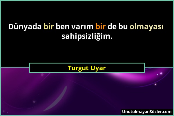 Turgut Uyar - Dünyada bir ben varım bir de bu olmayası sahipsizliğim....