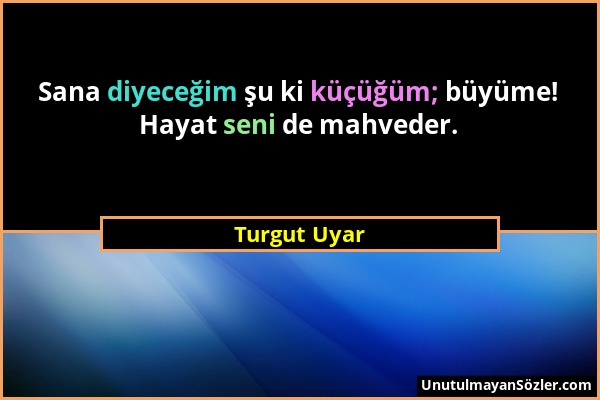 Turgut Uyar - Sana diyeceğim şu ki küçüğüm; büyüme! Hayat seni de mahveder....