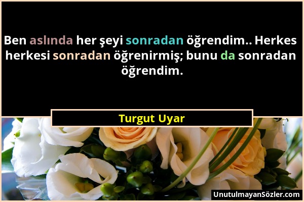 Turgut Uyar - Ben aslında her şeyi sonradan öğrendim.. Herkes herkesi sonradan öğrenirmiş; bunu da sonradan öğrendim....