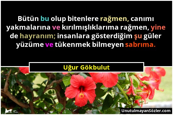 Uğur Gökbulut - Bütün bu olup bitenlere rağmen, canımı yakmalarına ve kırılmışlıklarıma rağmen, yine de hayranım; insanlara gösterdiğim şu güler yüzüm...