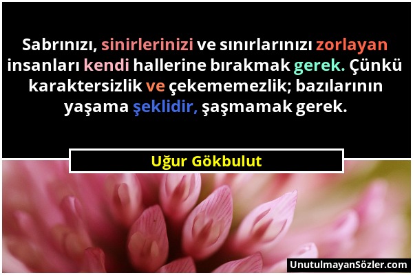 Uğur Gökbulut - Sabrınızı, sinirlerinizi ve sınırlarınızı zorlayan insanları kendi hallerine bırakmak gerek. Çünkü karaktersizlik ve çekememezlik; baz...