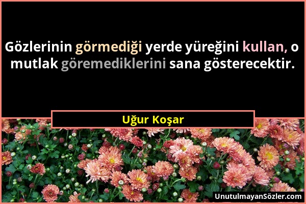 Uğur Koşar - Gözlerinin görmediği yerde yüreğini kullan, o mutlak göremediklerini sana gösterecektir....