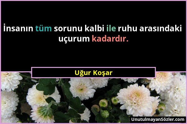 Uğur Koşar - İnsanın tüm sorunu kalbi ile ruhu arasındaki uçurum kadardır....