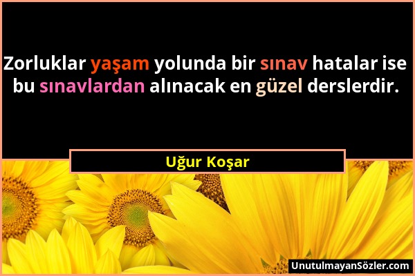 Uğur Koşar - Zorluklar yaşam yolunda bir sınav hatalar ise bu sınavlardan alınacak en güzel derslerdir....