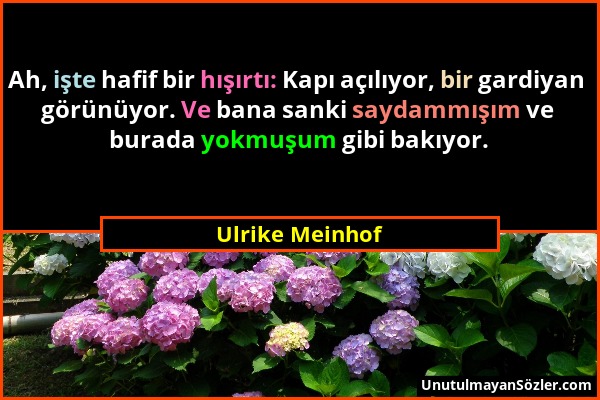 Ulrike Meinhof - Ah, işte hafif bir hışırtı: Kapı açılıyor, bir gardiyan görünüyor. Ve bana sanki saydammışım ve burada yokmuşum gibi bakıyor....