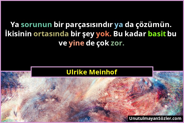 Ulrike Meinhof - Ya sorunun bir parçasısındır ya da çözümün. İkisinin ortasında bir şey yok. Bu kadar basit bu ve yine de çok zor....