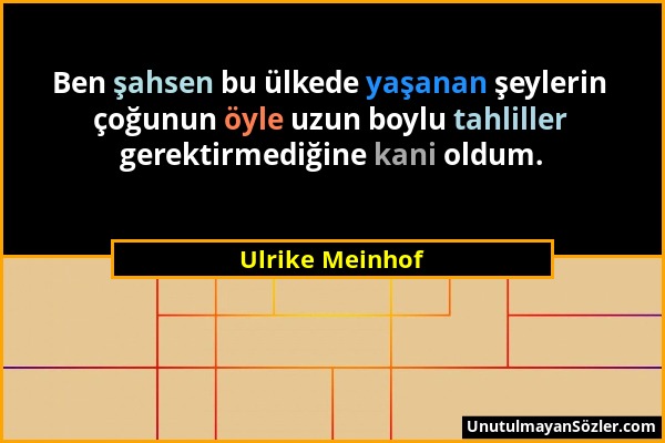 Ulrike Meinhof - Ben şahsen bu ülkede yaşanan şeylerin çoğunun öyle uzun boylu tahliller gerektirmediğine kani oldum....