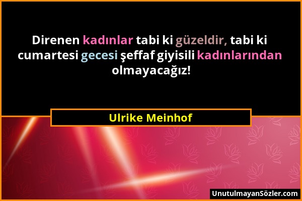 Ulrike Meinhof - Direnen kadınlar tabi ki güzeldir, tabi ki cumartesi gecesi şeffaf giyisili kadınlarından olmayacağız!...