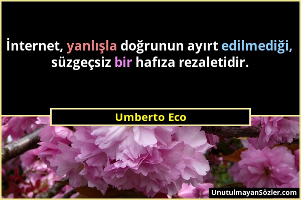 Umberto Eco - İnternet, yanlışla doğrunun ayırt edilmediği, süzgeçsiz bir hafıza rezaletidir....
