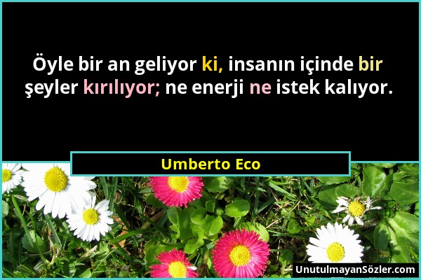 Umberto Eco - Öyle bir an geliyor ki, insanın içinde bir şeyler kırılıyor; ne enerji ne istek kalıyor....