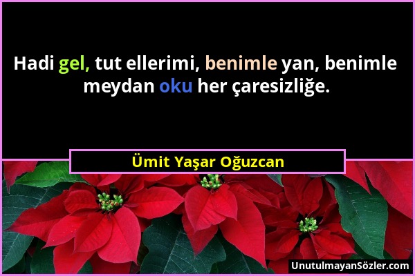 Ümit Yaşar Oğuzcan - Hadi gel, tut ellerimi, benimle yan, benimle meydan oku her çaresizliğe....