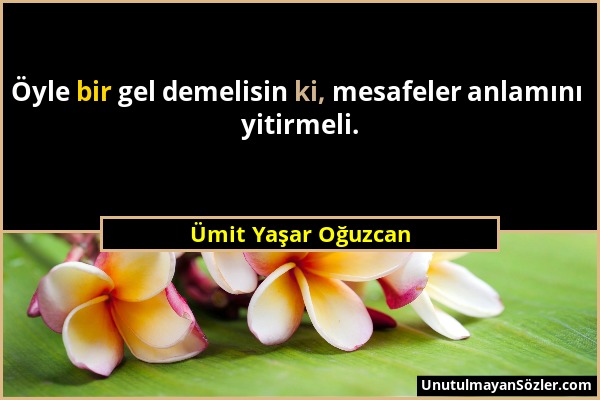 Ümit Yaşar Oğuzcan - Öyle bir gel demelisin ki, mesafeler anlamını yitirmeli....