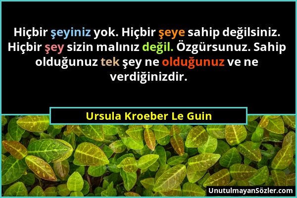 Ursula Kroeber Le Guin - Hiçbir şeyiniz yok. Hiçbir şeye sahip değilsiniz. Hiçbir şey sizin malınız değil. Özgürsunuz. Sahip olduğunuz tek şey ne oldu...