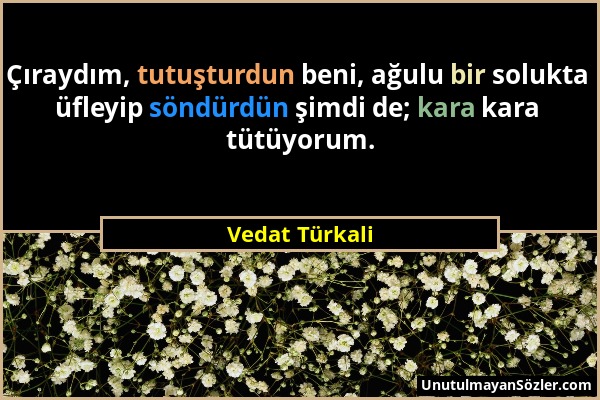 Vedat Türkali - Çıraydım, tutuşturdun beni, ağulu bir solukta üfleyip söndürdün şimdi de; kara kara tütüyorum....