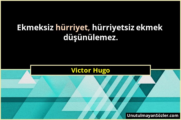 Victor Hugo - Ekmeksiz hürriyet, hürriyetsiz ekmek düşünülemez....