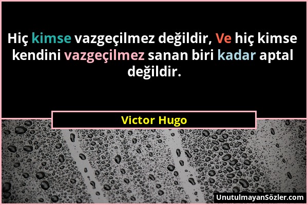 Victor Hugo - Hiç kimse vazgeçilmez değildir, Ve hiç kimse kendini vazgeçilmez sanan biri kadar aptal değildir....