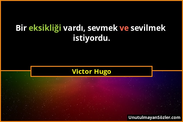 Victor Hugo - Bir eksikliği vardı, sevmek ve sevilmek istiyordu....