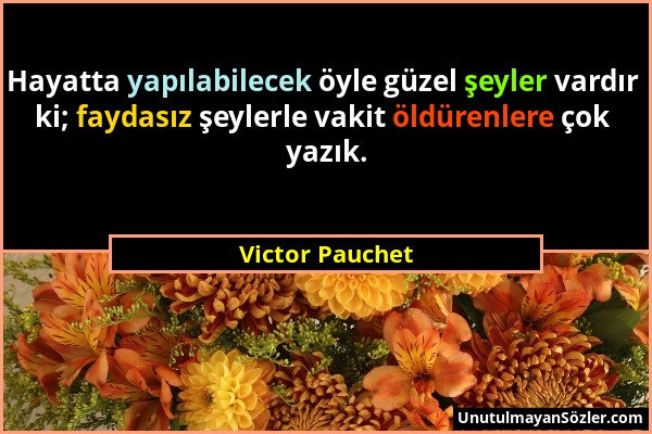 Victor Pauchet - Hayatta yapılabilecek öyle güzel şeyler vardır ki; faydasız şeylerle vakit öldürenlere çok yazık....
