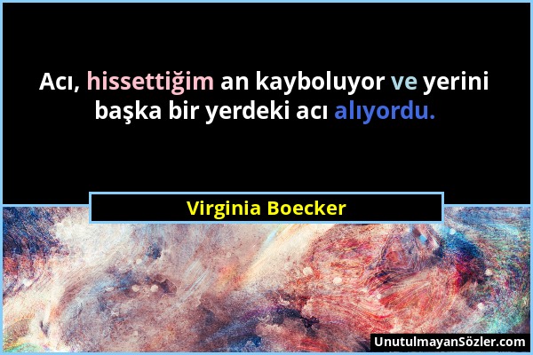 Virginia Boecker - Acı, hissettiğim an kayboluyor ve yerini başka bir yerdeki acı alıyordu....