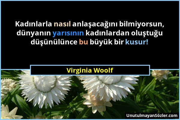 Virginia Woolf - Kadınlarla nasıl anlaşacağını bilmiyorsun, dünyanın yarısının kadınlardan oluştuğu düşünülünce bu büyük bir kusur!...