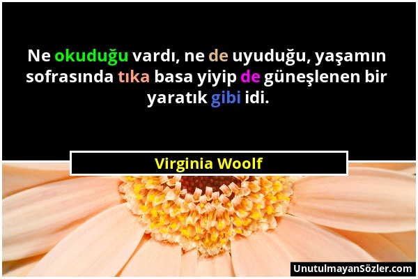 Virginia Woolf - Ne okuduğu vardı, ne de uyuduğu, yaşamın sofrasında tıka basa yiyip de güneşlenen bir yaratık gibi idi....