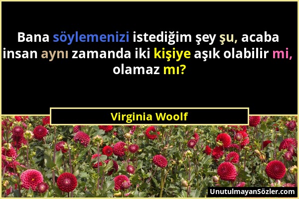 Virginia Woolf - Bana söylemenizi istediğim şey şu, acaba insan aynı zamanda iki kişiye aşık olabilir mi, olamaz mı?...