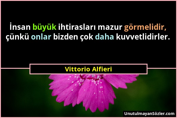 Vittorio Alfieri - İnsan büyük ihtirasları mazur görmelidir, çünkü onlar bizden çok daha kuvvetlidirler....