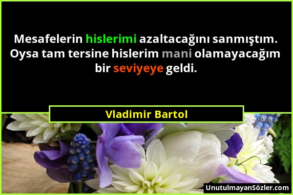 Vladimir Bartol - Mesafelerin hislerimi azaltacağını sanmıştım. Oysa tam tersine hislerim mani olamayacağım bir seviyeye geldi....