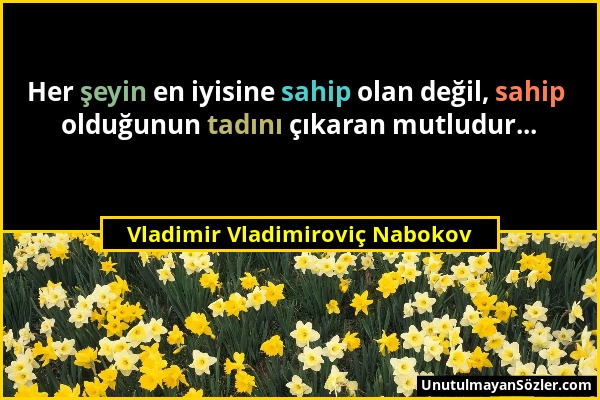Vladimir Vladimiroviç Nabokov - Her şeyin en iyisine sahip olan değil, sahip olduğunun tadını çıkaran mutludur......