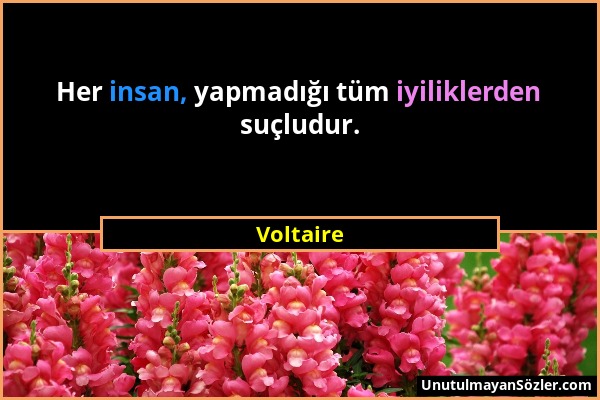 Voltaire - Her insan, yapmadığı tüm iyiliklerden suçludur....