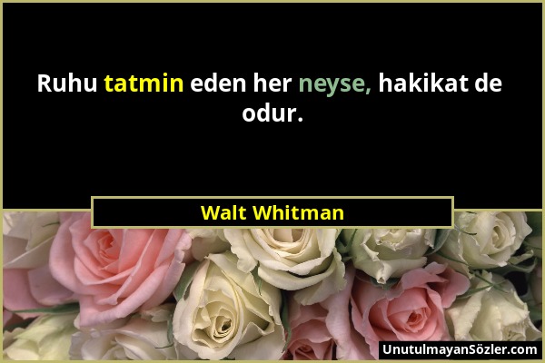 Walt Whitman - Ruhu tatmin eden her neyse, hakikat de odur....