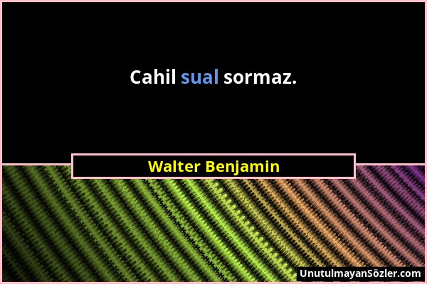 Walter Benjamin - Cahil sual sormaz....