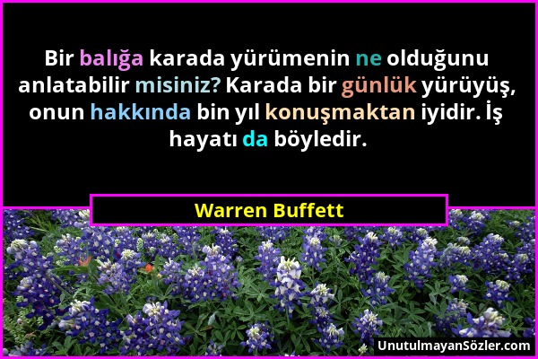 Warren Buffett - Bir balığa karada yürümenin ne olduğunu anlatabilir misiniz? Karada bir günlük yürüyüş, onun hakkında bin yıl konuşmaktan iyidir. İş...