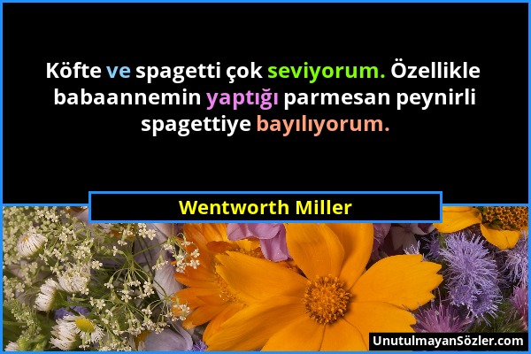 Wentworth Miller - Köfte ve spagetti çok seviyorum. Özellikle babaannemin yaptığı parmesan peynirli spagettiye bayılıyorum....