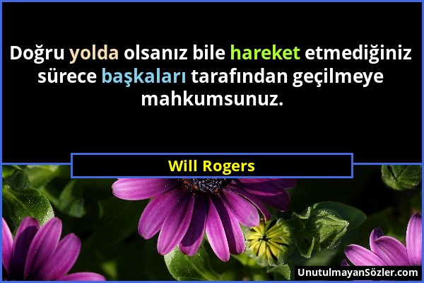 Will Rogers - Doğru yolda olsanız bile hareket etmediğiniz sürece başkaları tarafından geçilmeye mahkumsunuz....