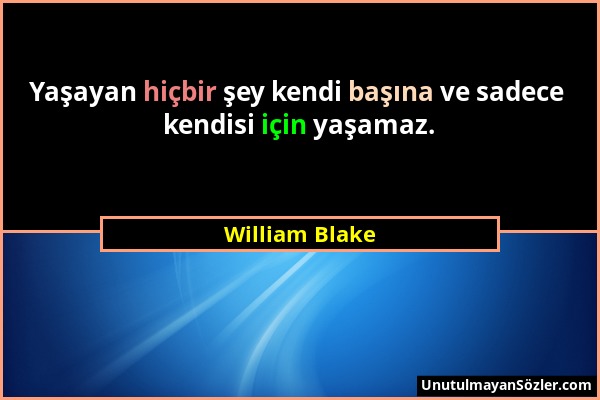 William Blake - Yaşayan hiçbir şey kendi başına ve sadece kendisi için yaşamaz....